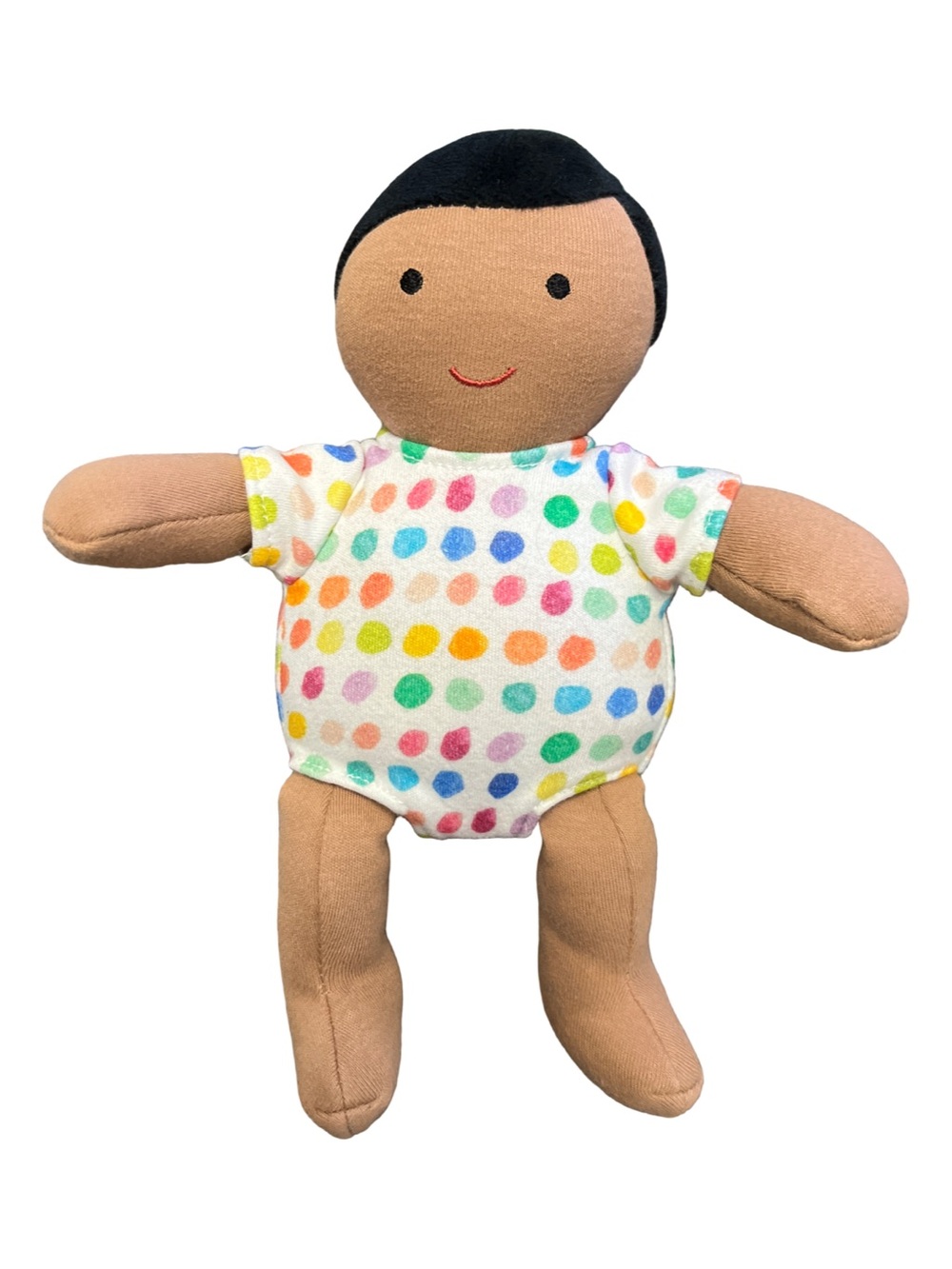 Lovevery Baby Doll Organic Cotton Plush Black Hair Tan Skin Montessori 8”